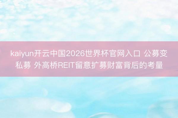 kaiyun开云中国2026世界杯官网入口 公募变私募 外高桥REIT留意扩募财富背后的考量
