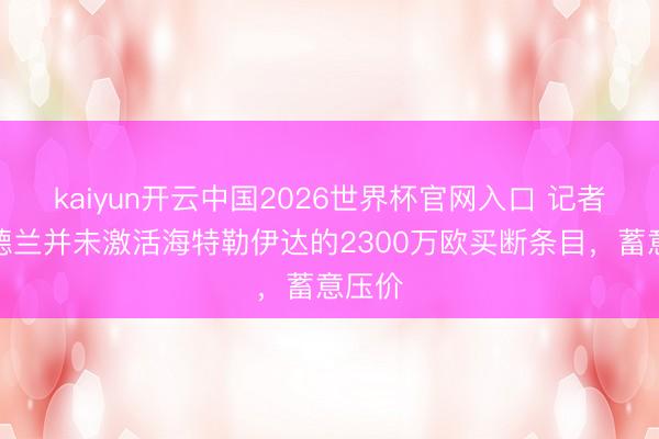 kaiyun开云中国2026世界杯官网入口 记者：桑德兰并未激活海特勒伊达的2300万欧买断条目，蓄意压价